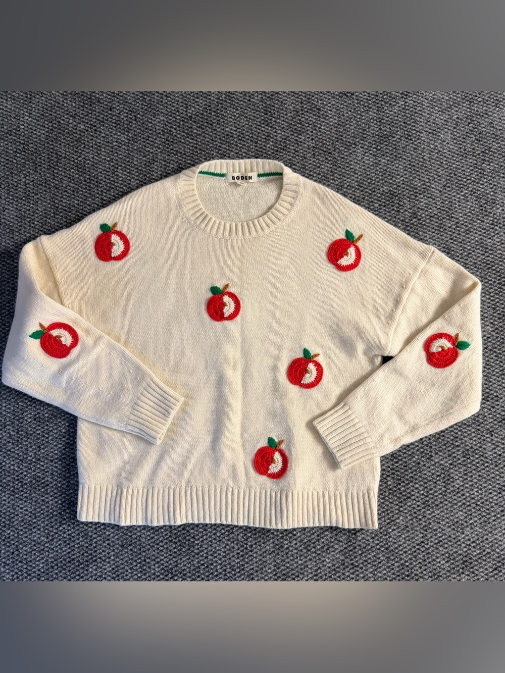 Boden Natalie Embroidered Jumper Embroidered Apple Jumper in Cream Size Medium